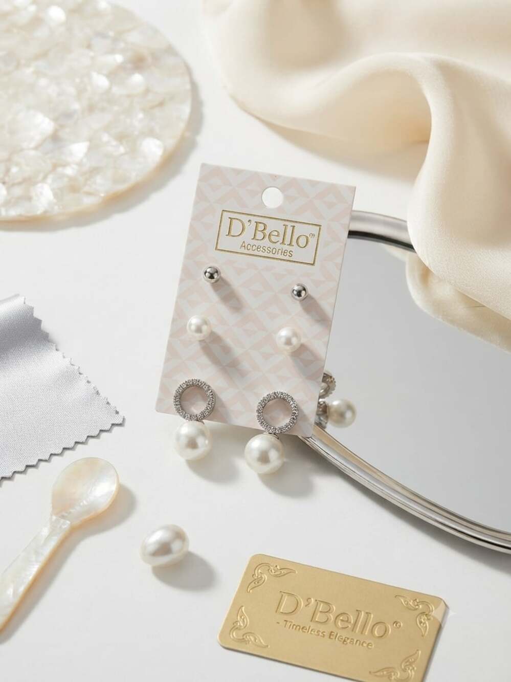 D'Bello Accessories Simulated Pearl and Cubic Zirconia Earring Trio Set